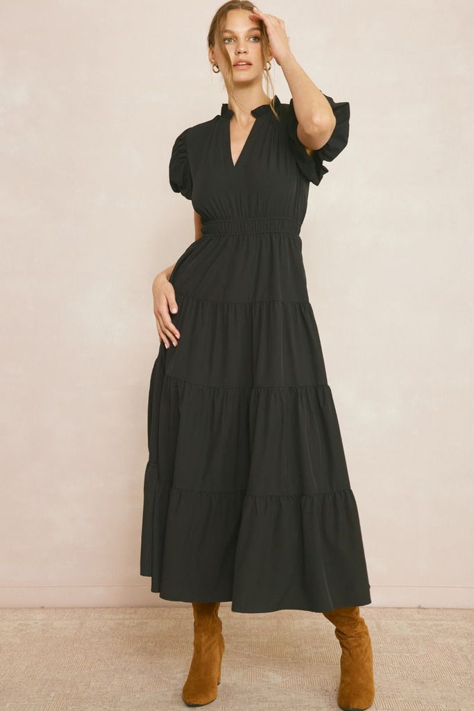Black V-neck Maxi Dress