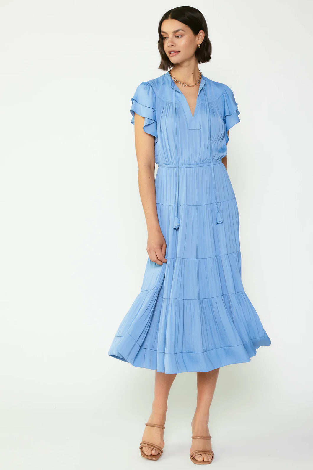 Everleigh Flutter Sleeve Midi Dress - Blue
