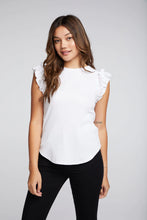 Chaser Recycled Vintage Rib Ruffle Sleeve Shirttail Tee - White