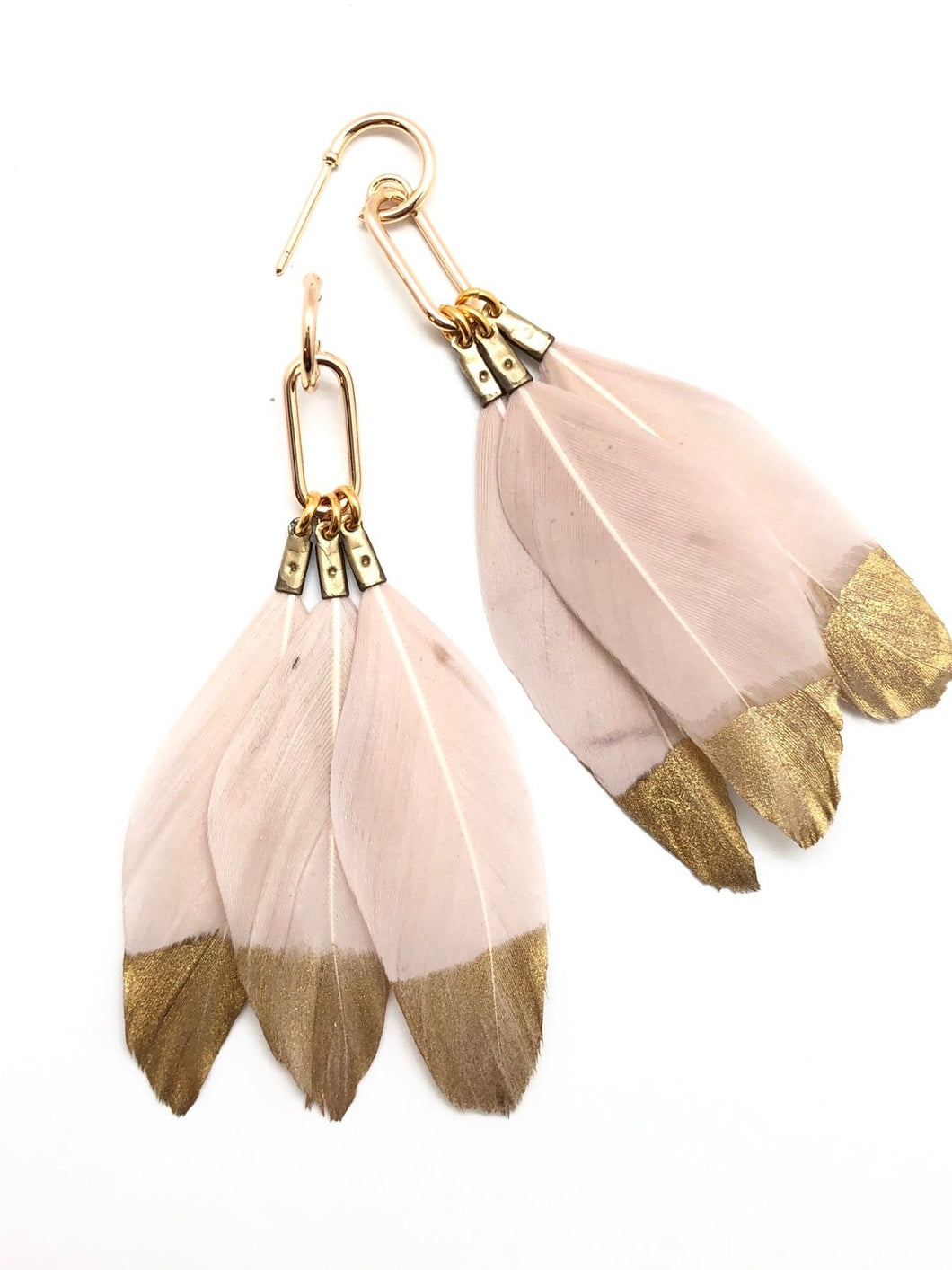 Gold Filled Pink Feather Earrings